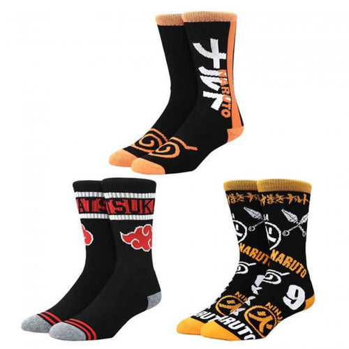 Naruto & Akatsuki 3 Pair Crew Socks | Anime Socks | Neko Alley Anime