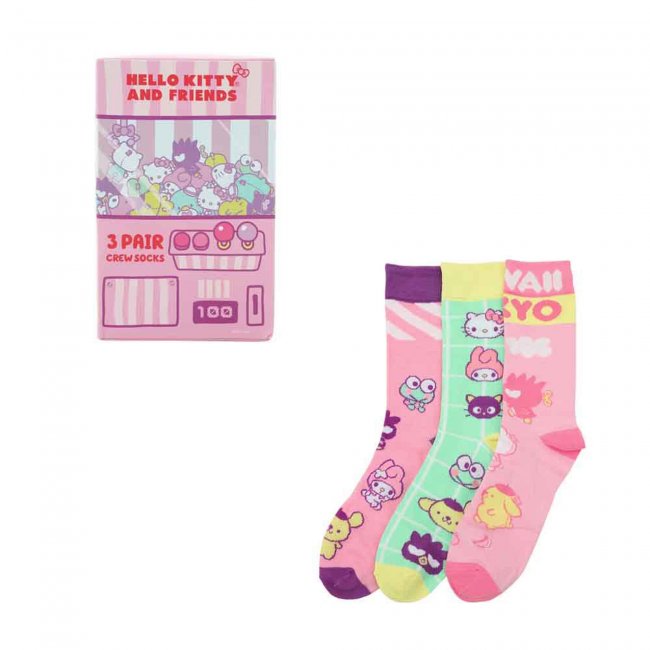 Hello Kitty & Friends Arcade 3 Pair Adult Crew Socks Box Set | Anime Socks | Neko Alley Anime