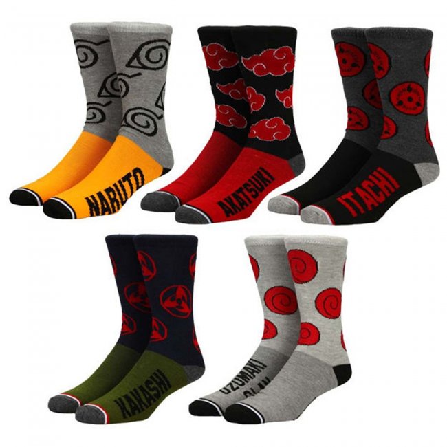 Naruto Split Color 5 Pair Crew Socks